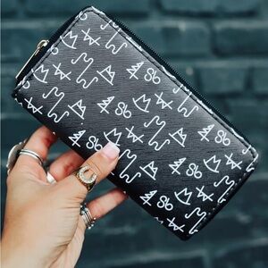 Black Zip Cattle Brand Patterned Wallet